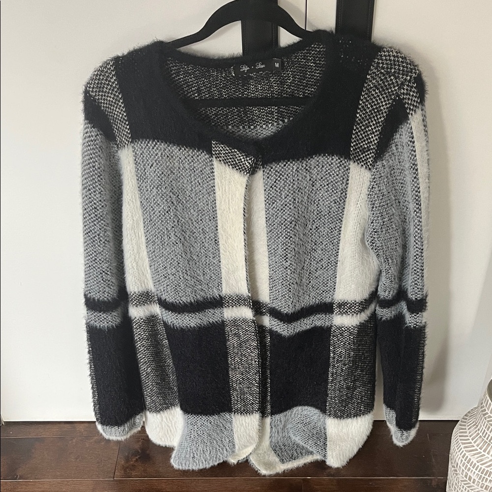 Black and White Plaid Cozy Cardigan